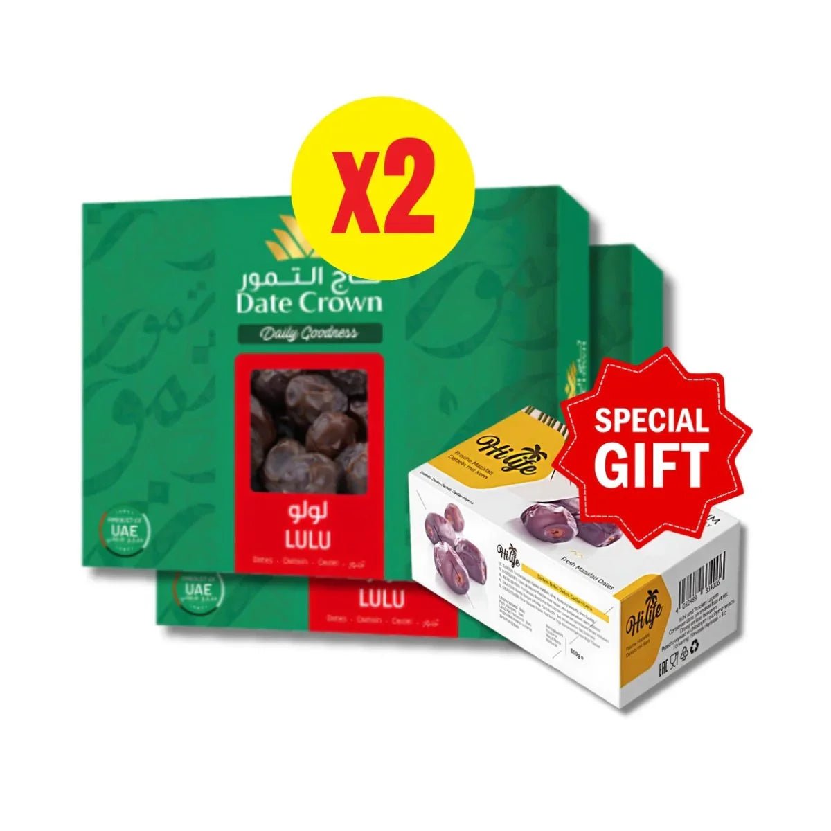 Crown of Dates: 2 Lulu Dates + Free Iranian Dates